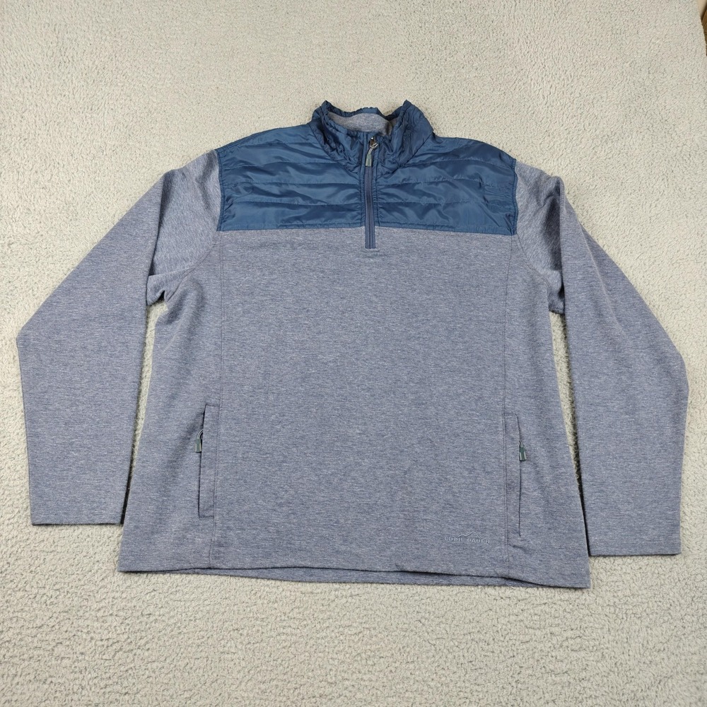 Eddie Bauer Pullover Mens 2XL Gray Quilted 1/4 Zip Long Sleeve Stretch Layer